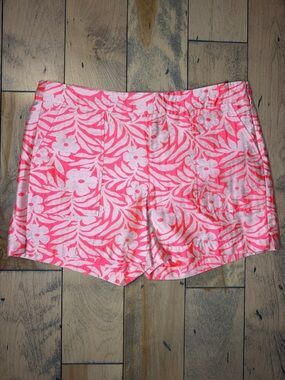 Lk NEW plumeria jacquard shorts size 8 coral tropical print